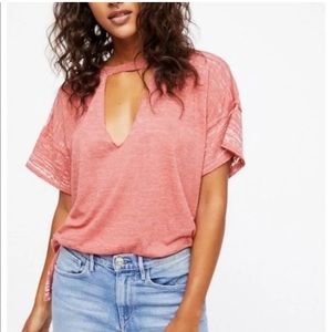 Free People Pink Burnout Distressed Tee